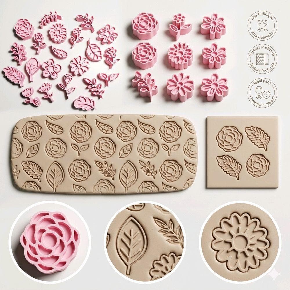 Carimbo Artesanato Cerâmica Massa Polímer Clay Massinha Flores floral stamp