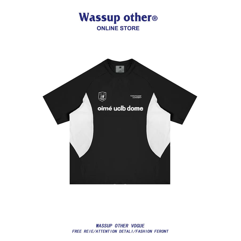 WASSUP OUTRO American Street Wear Sports Camiseta de manga curta masculina verão pesado de secagem rápida meia manga uni