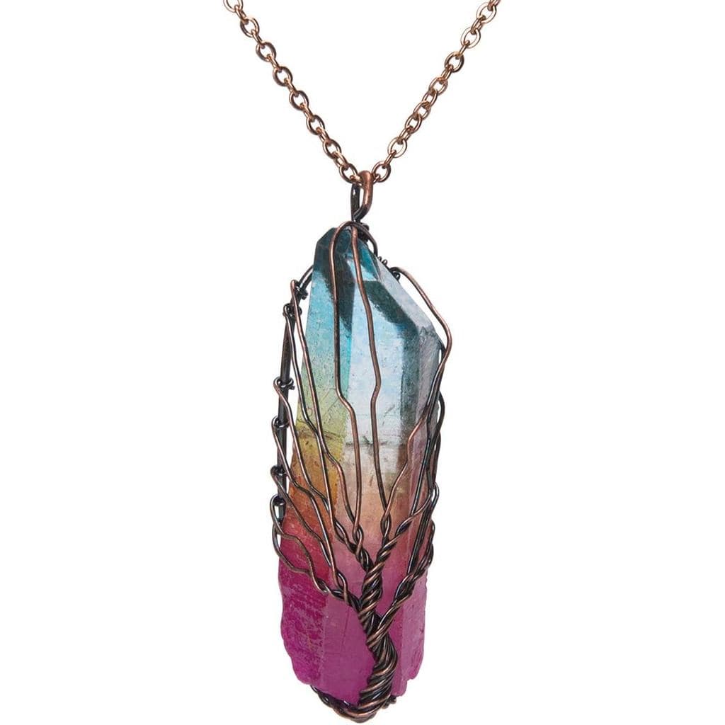 Colar de Cristal Envolto em Fio de Cobre Bivei Life Tree, Pingente de Chakra, Joia de Quartzo Natural Reiki, Presente pa