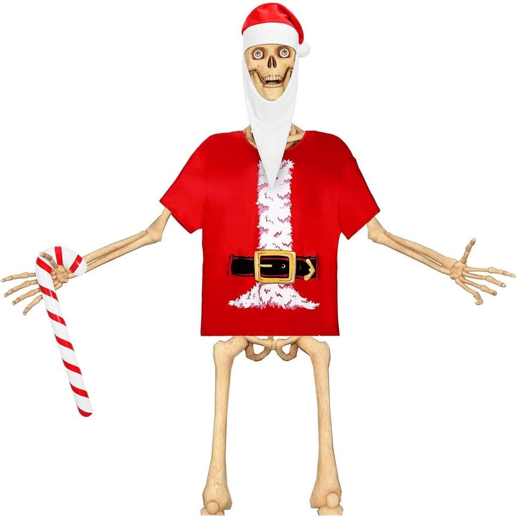 4 Peças de Acessórios de Fantasia de Papai Noel Esqueleto de Natal de 12 pés, Incluindo Camisa de Papai Noel, Chapéu de