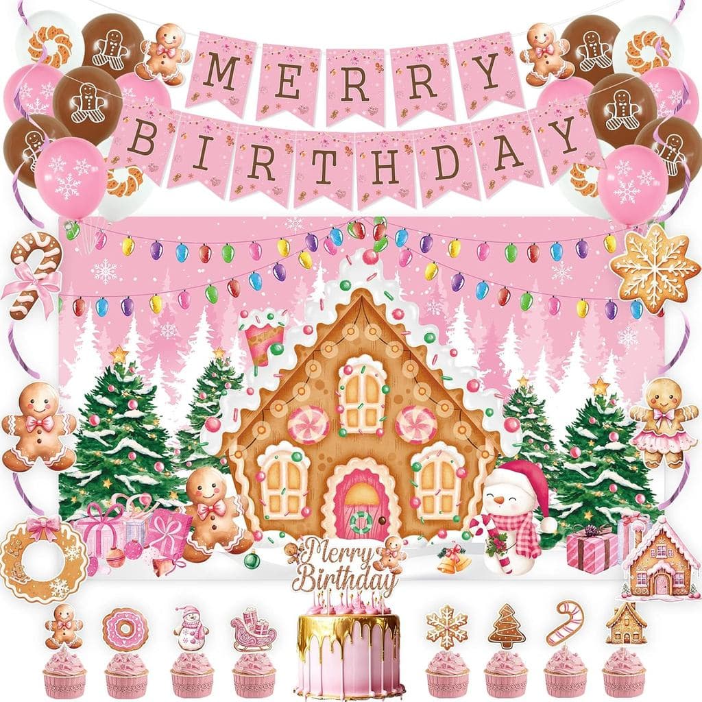 Decorações de Natal e Aniversário em Rosa da Vlipoeasn para Meninos e Meninas, Bonito Painel de Fundo com Tema de Casa d