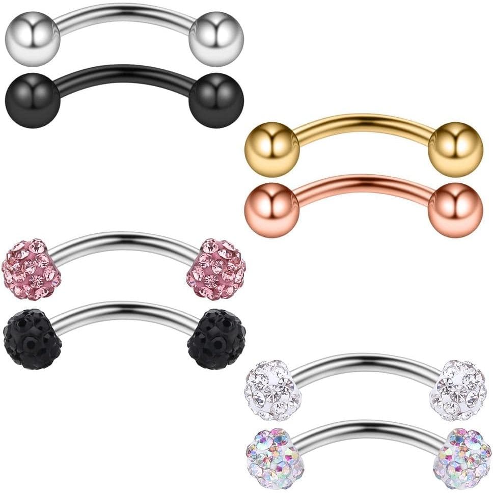 Ruifan 8 Peças 20G Piercing de Corpo com Barra Curva e Bola de Cristal Fosca e Brilhante para Sobrancelha e Orelha 8mm 1