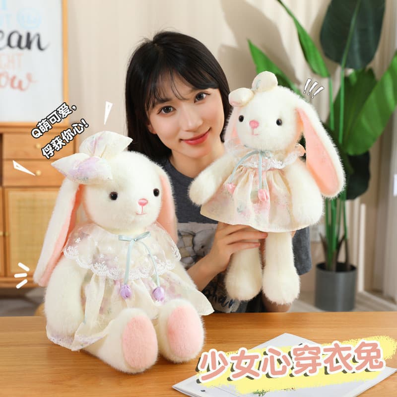 Menina coração vestido coelho boneca saia Floral Nila coelho boneca de pelúcia renda orelhas compridas coelho boneca pre