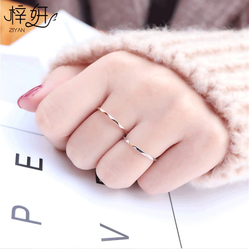 anel de namoro anel solitario Anel liso ondulado de luxo leve japonês feminino elegante única versão coreana na moda tit
