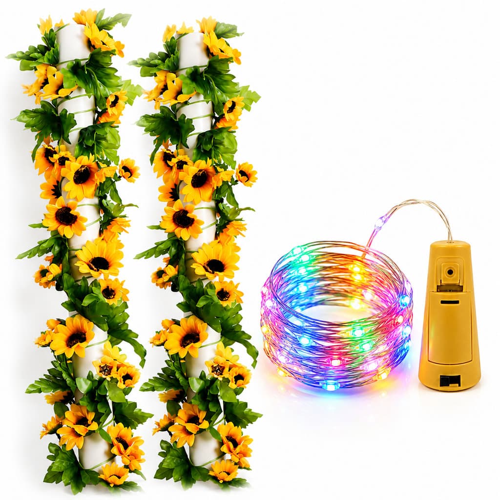 Corrente Girassol 2,40 Metros Pendente C/ Luz de Led Quente