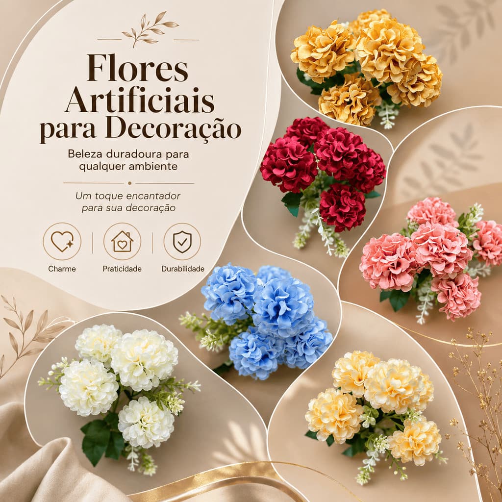 Buquê Artificial de Hortênsias 30cm com 5 Ramos para Decoração/0042