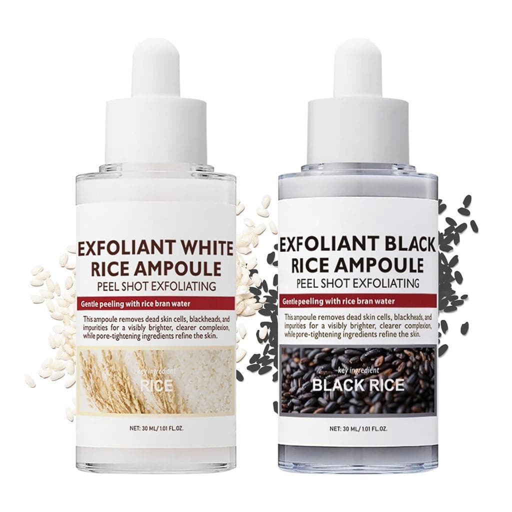 PeelShotGlowRiceAmpouleDuo, PeelShotBlackRiceDuo, Esfoliante de Arroz Preto e Branco, Removedor de Pele Morta Suave para