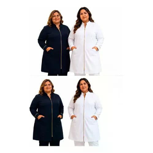 Jaleco Feminino Zíper Gabardine Elastano P Ao G5 Premium Azul Lisa 56-58
