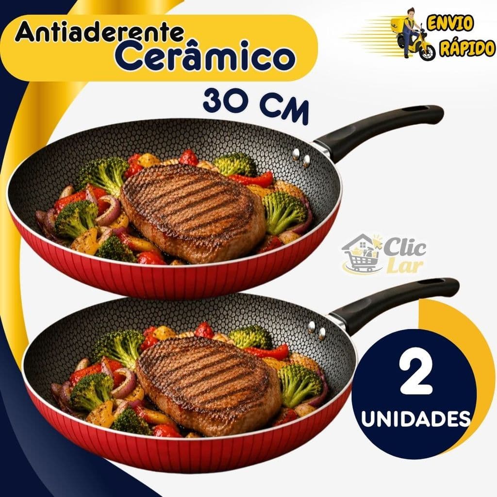 Jogo 2 Frigideira Funda com Revestimento Antiaderente Cerâmico Grande 30 cm wok