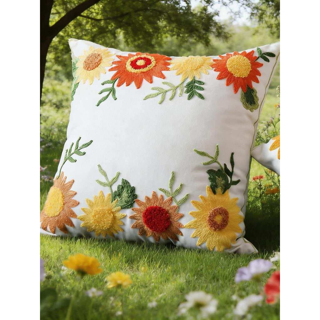 Laranja amarelo bordado fronha tecido de algodão saco de almofada fresco quadrado girassol fronha flor moderna simples