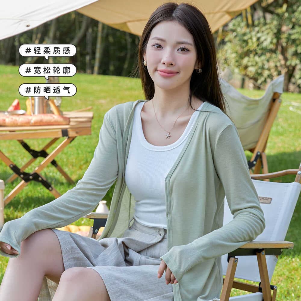 Sling Cardigan exterior verão estilo fino protetor solar tule verão Lyocell Tencel topo ar condicionado camisa jaqueta t