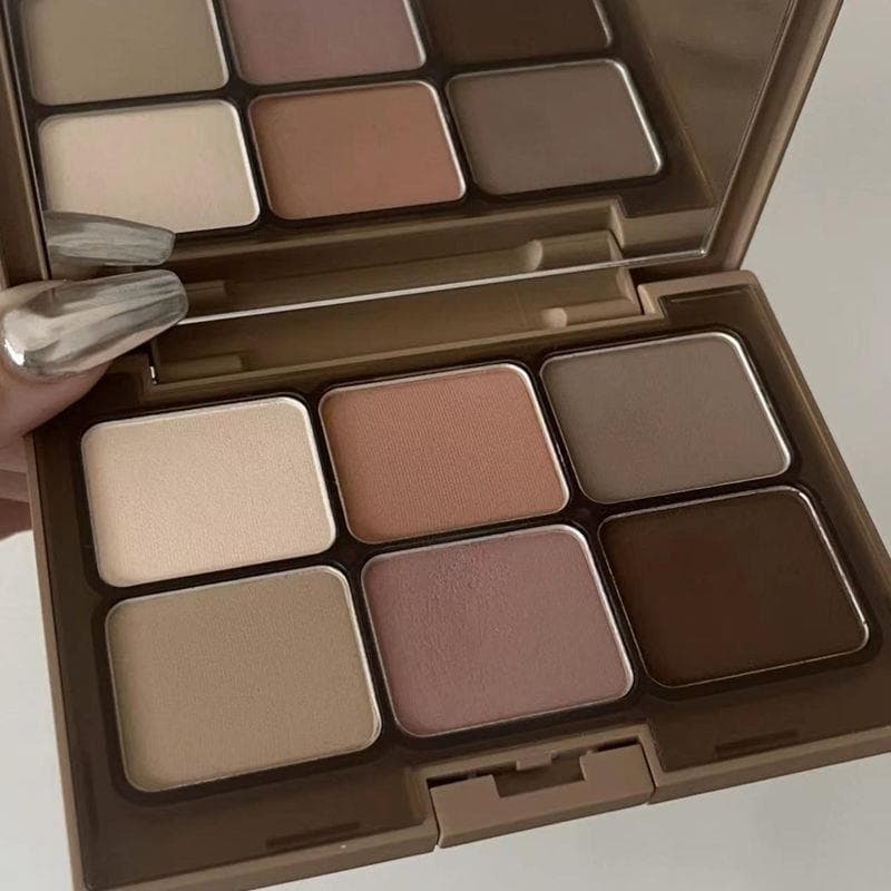 Paleta de sombras de seis cores elegante virgem uma paleta multiuso uma paleta completa fosca baixa saturação rosa marro