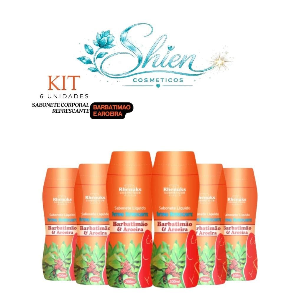 Kit 6 Unidades Sabonete Líquido Íntimo Refrescante Barbatimão e Aroeira  200Ml Rhenuks (Afilhado)