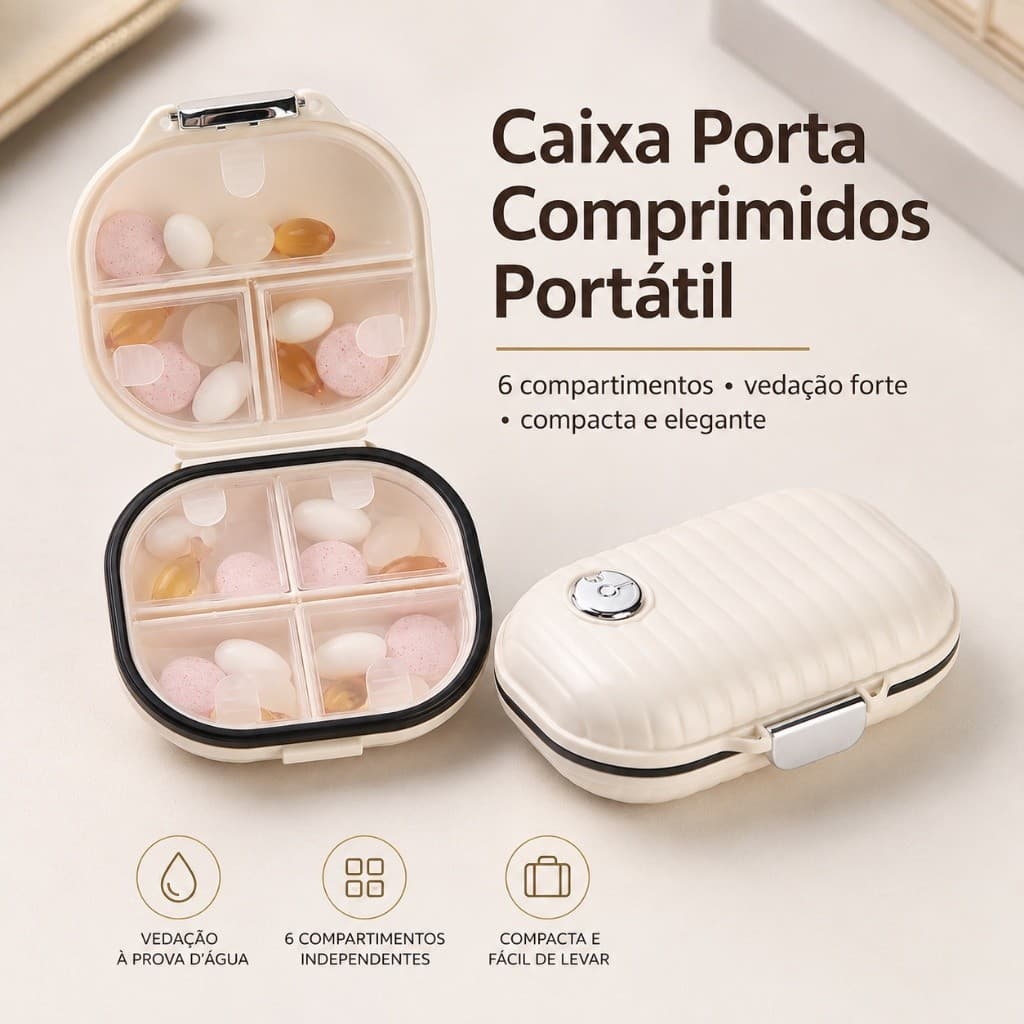 Mini Caixa de Comprimidos Portátil com 7 Grades Selada à Prova de Umidade para Viagem e Medicamentos