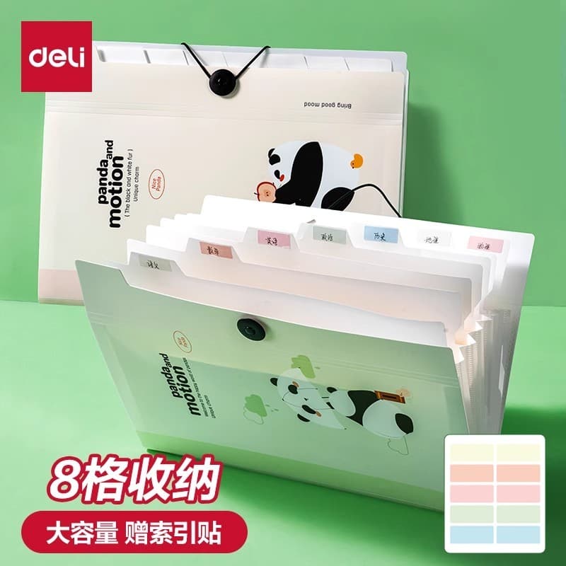 Deli Panda Organ Bag Papel de teste Bolsa de armazenamento portátil Junior High School Alunos da escola primária Armazen