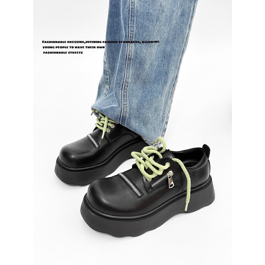 Derby sapatos masculinos preto Retro nicho de sola grossa aumentado sapatos de dedo grande estilo britânico dedo do pé r