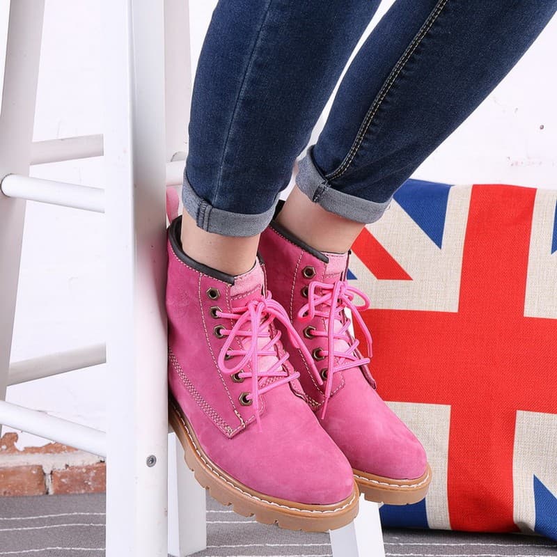 Botas curtas da moda de couro genuíno genuíno Botas femininas de couro ao ar livre Botas Martin Botas masculinas britâni