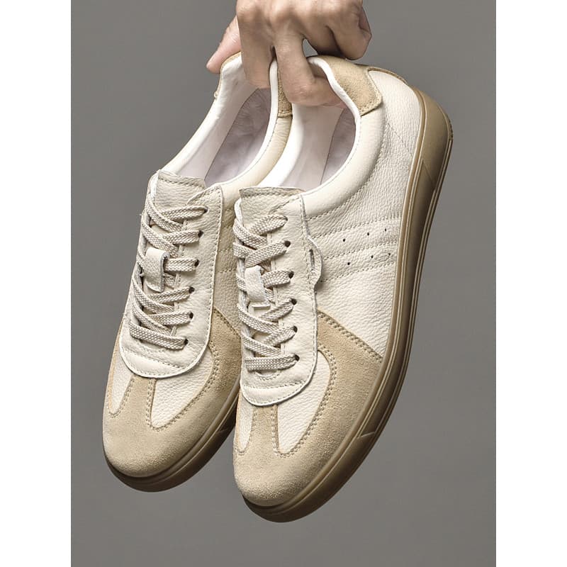 Sapatos de treinamento alemão de couro genuíno masculino juventude Retro All-Match esportes sapatos casuais tênis bege c