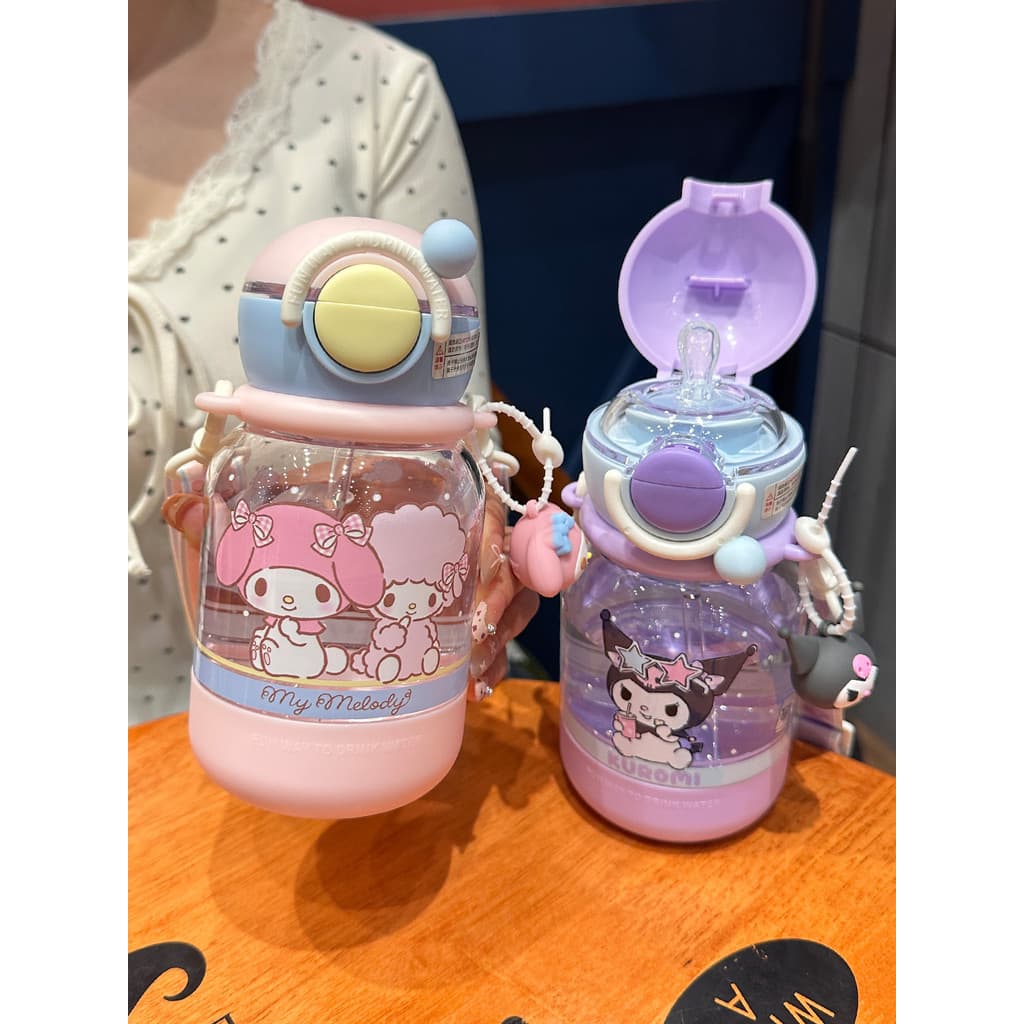 Sanrio copo de água infantil escola dedicado Kuromi copo de palha meninas portátil duplo copo de plástico Tritan
