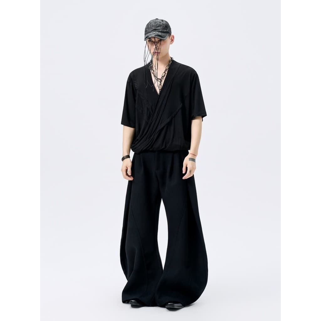 FRKM SCD 26 FS Magnético Porta Dupla Y-Neck Desconstrução Camiseta de Manga Curta Pioneer Design Preto Top de Verão