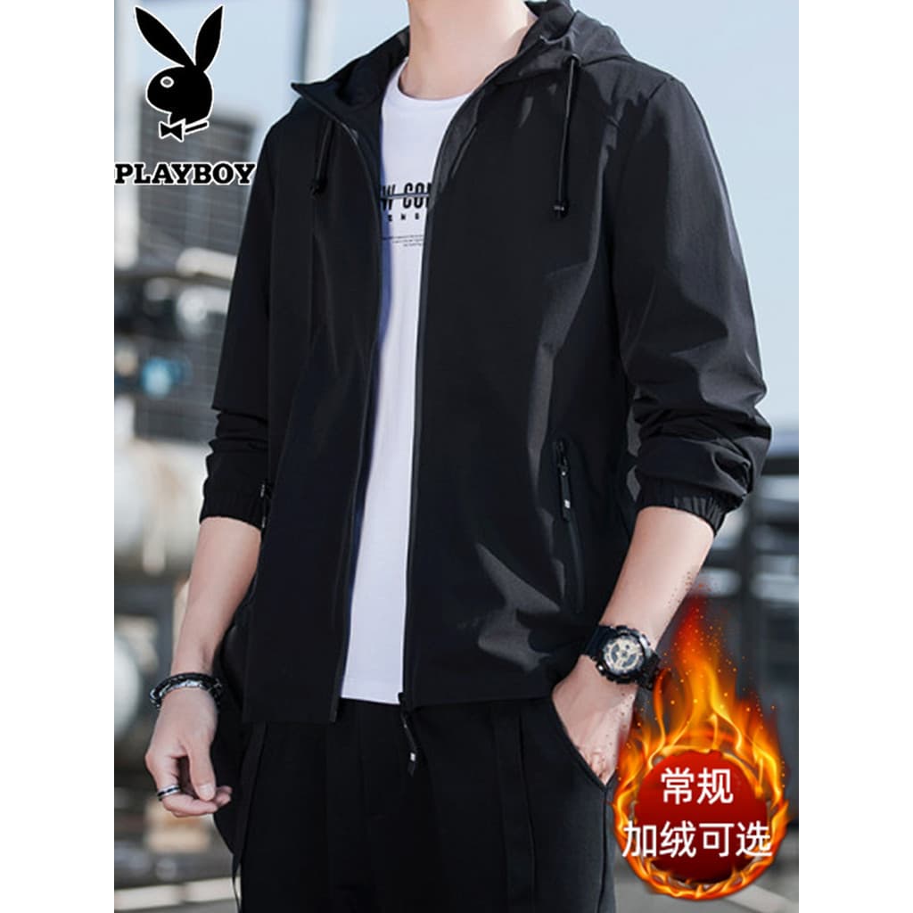 Playboy jaqueta com capuz masculina outono inverno 2025 novo estilo solto forro de lã jaqueta primavera esportes topo ro