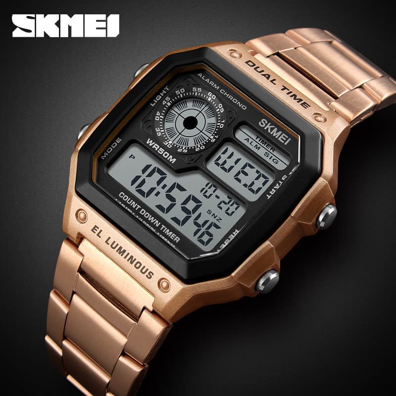 SKMEI Moment Beauty Trendy Gold Watch Europeu Americano Hip-Hop Personalidade Relógio Masculino À Prova D 'Água Luminoso