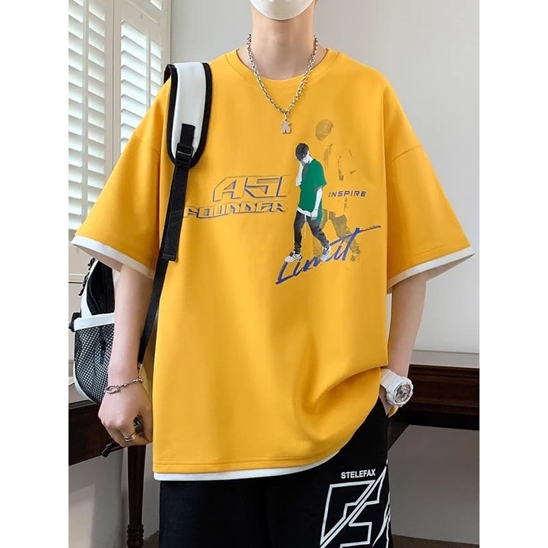 Verão novo estilo adolescente camiseta de manga curta menino grande criança bonito estudante roupas superiores soltas al