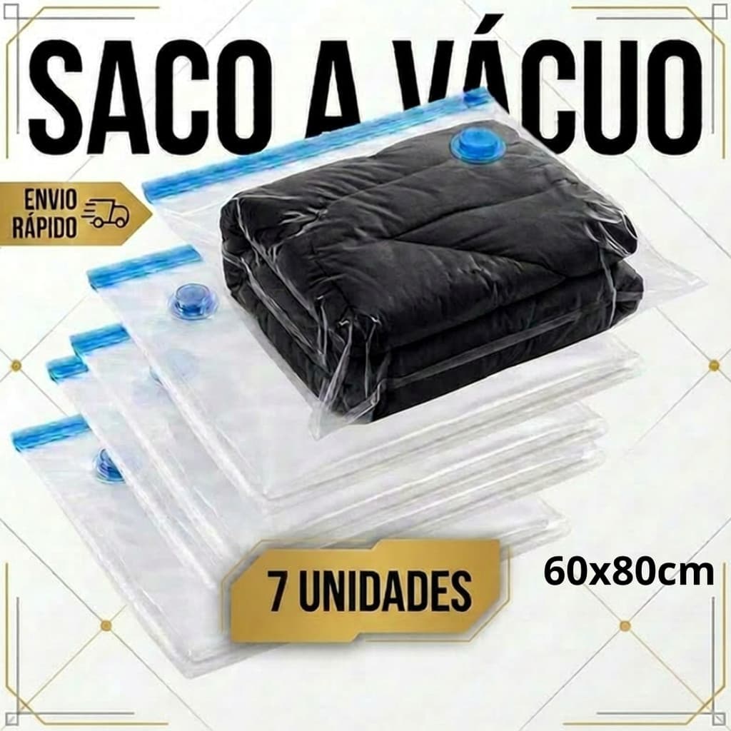 Jogo 7 Saco a Vacuo Organizador 60x80cm Para Viagem Roupas Cobertas Reduz Em 3x O Tamanho