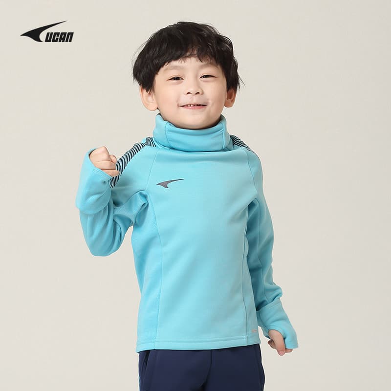Ucan ucan moletom esportivo de manga comprida com punhos botão dedo roupas infantis Slim fit gola alta babador Pull