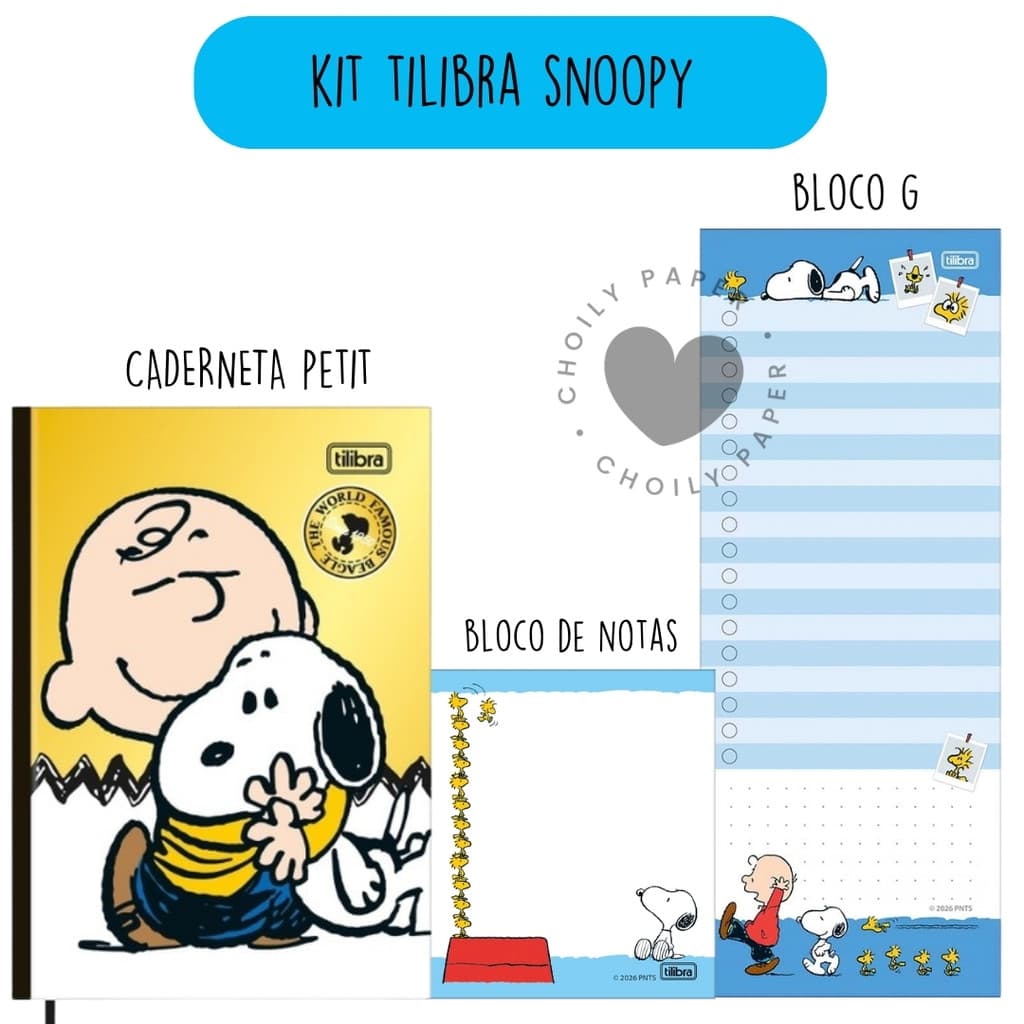 Kit Caderneta Petit Snoopy + Bloco de Notas - Tilibra Escolar Bloco Anotação Estudo