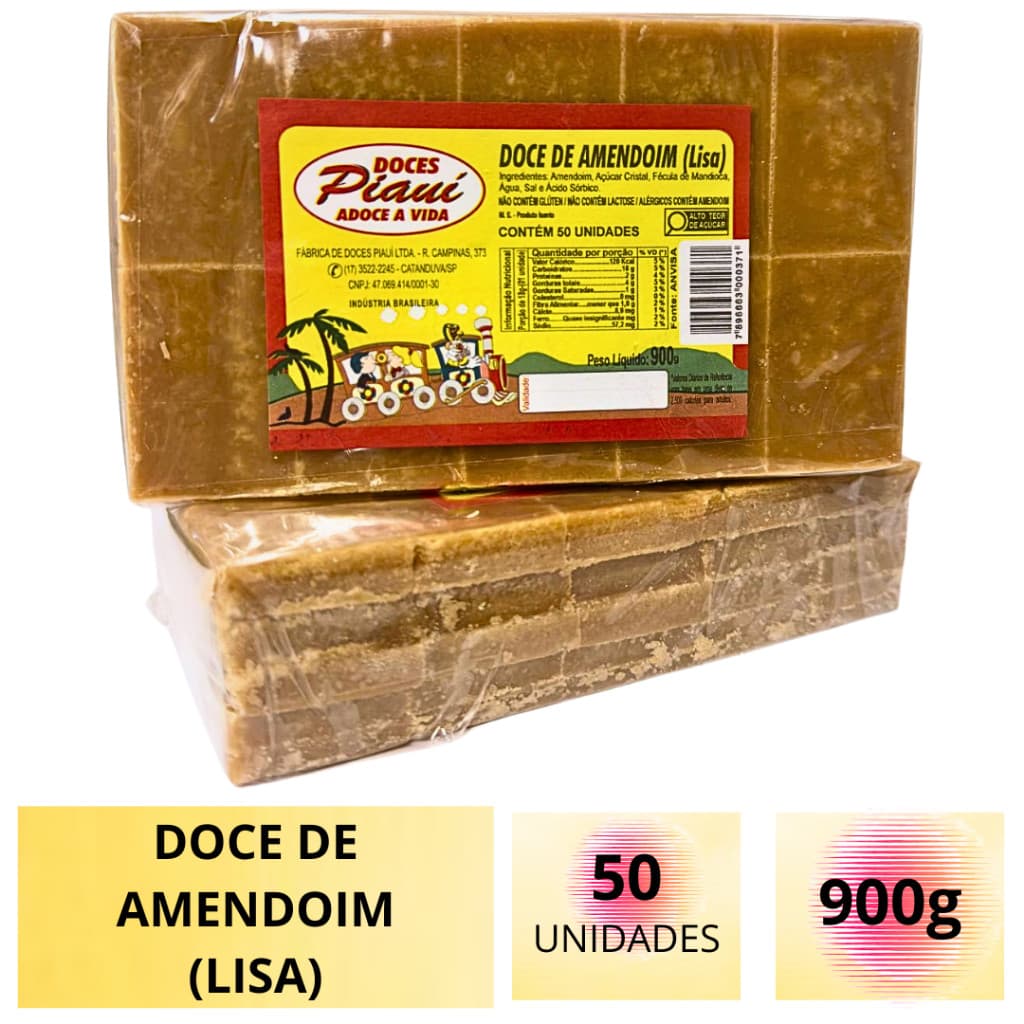 Pacote Paçoca Lisa 900g C/ 50un - Doces Piaui - Festa Junina