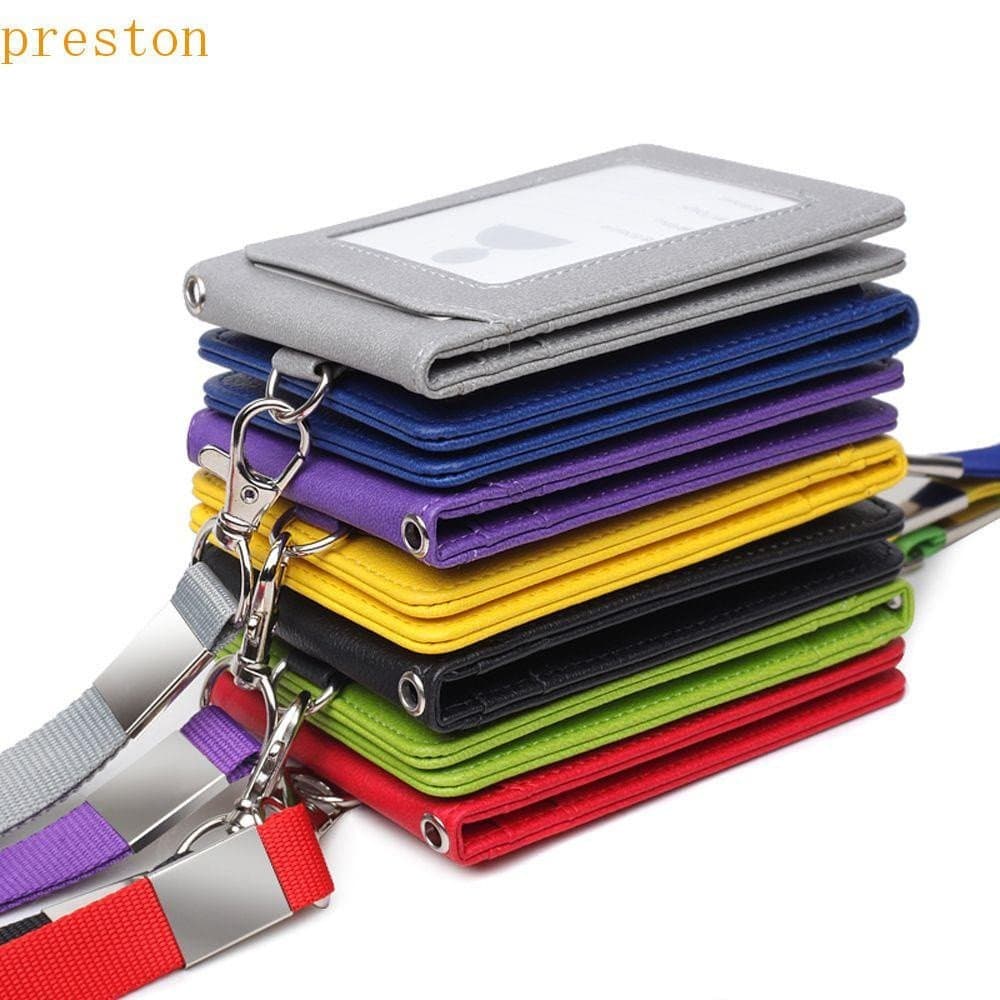 Porta-Crachá PRESTON Feminino Couro PU Moda Alça De Pescoço Masculina Capa Para Cartões De Ônibus De Negócios