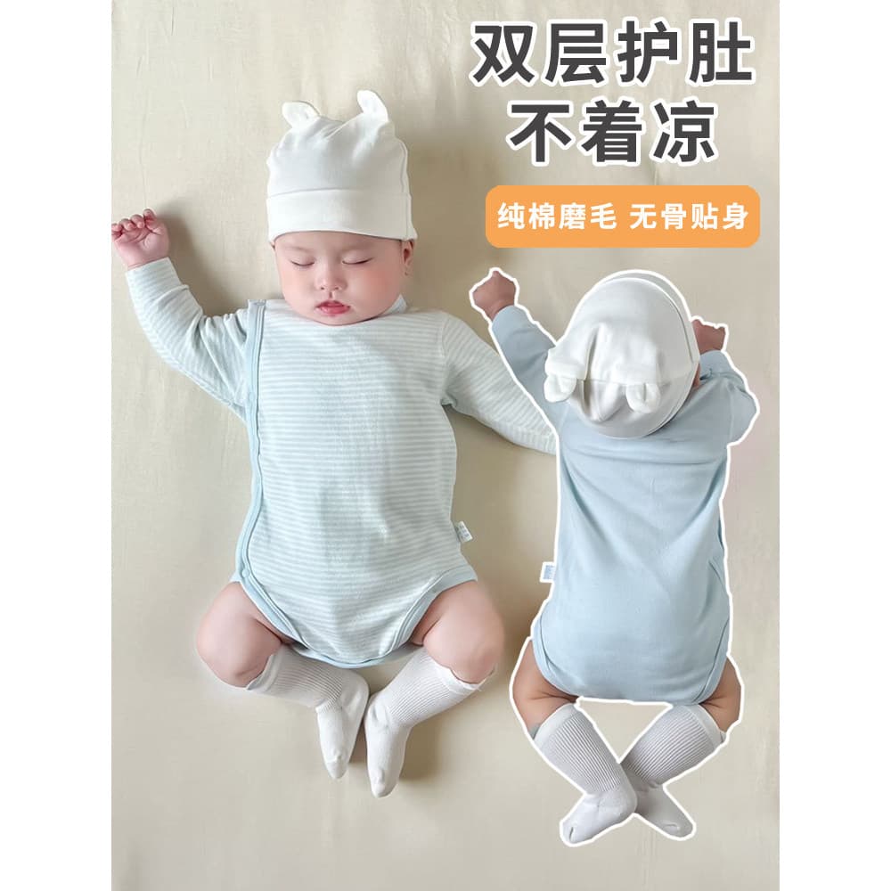 Roupas de bebê outono inverno engrossado quente dupla camada proteção da barriga macacão do bebê triângulo macacão do be