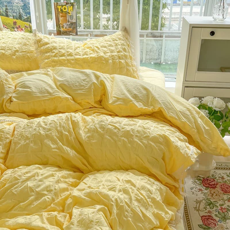 Menina coração Seersucker lavado algodão cama conjunto de quatro peças ins estilo lençol colcha capa dormitório estudant