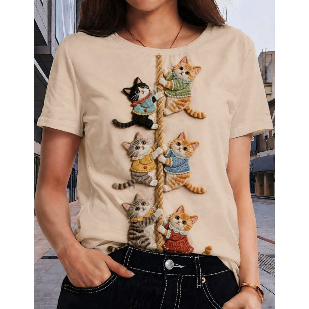 ✅ Camiseta Feminina Estampa Gato 3D T-Shirt Casual Academia Confortável
