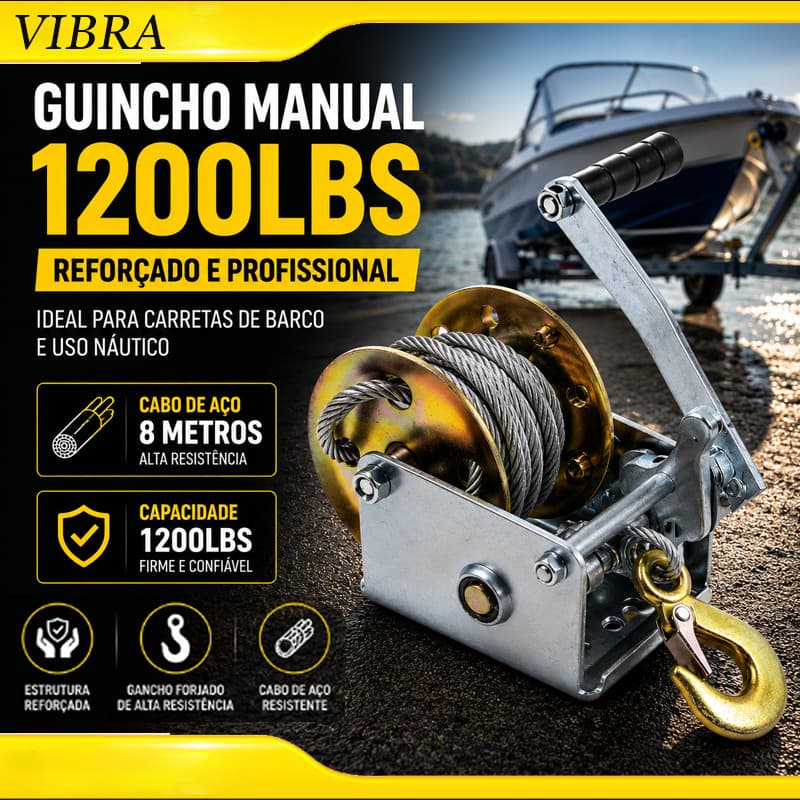 1200lbs Guincho Manual Catraca 545kg Cabo De Aço 8m Carretinha Barco Reboque Reforçado Profissional