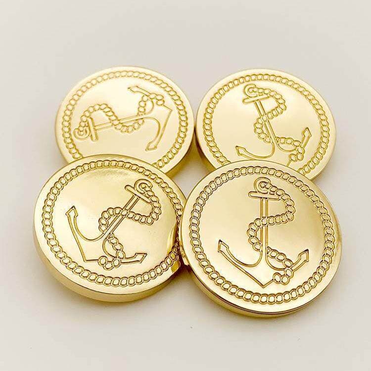 Botão de casaco plano dourado estilo britânico masculino feminino terno botão High-End roupas jaqueta botão abotoaduras