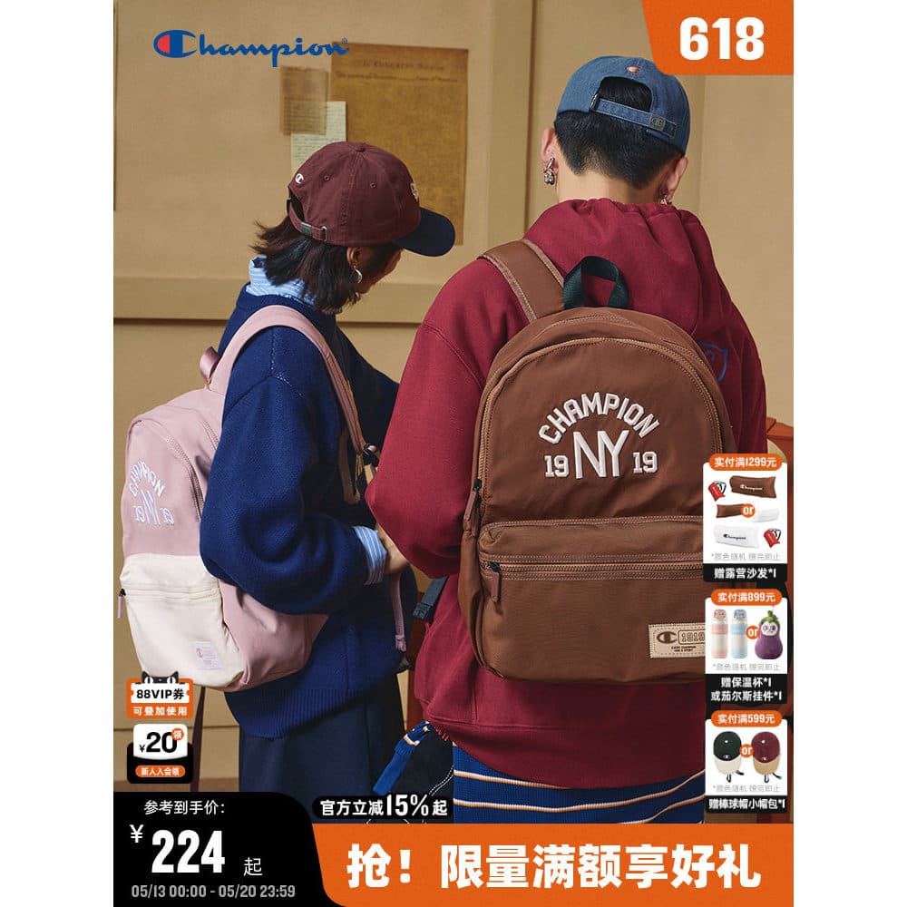 Campeão campeão mochila 25 outono inverno novo estilo campeão saco feminino grande capacidade saco de escola masculino l