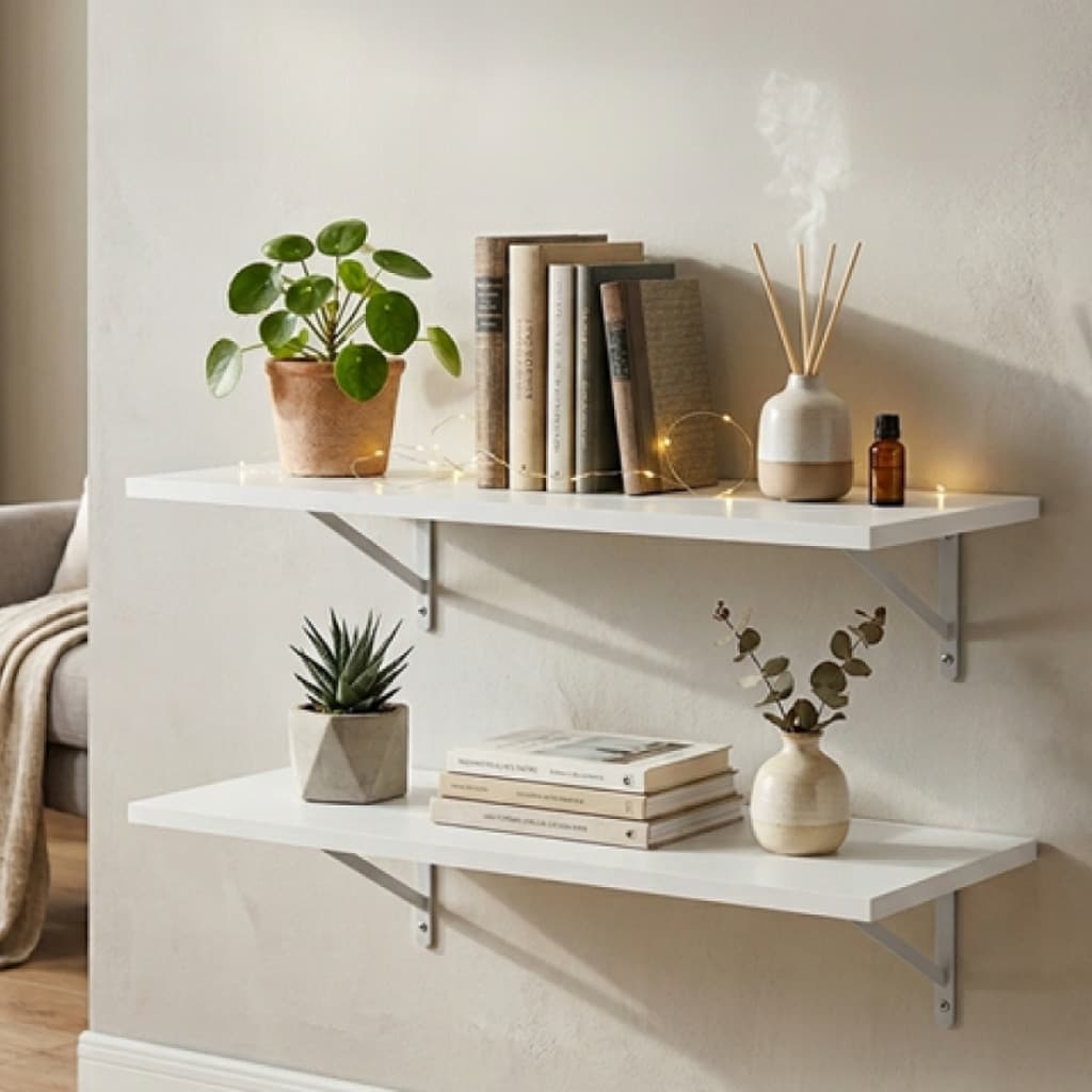 Kit 2 Prateleira 40x80 Lisa Branca Multiuso com Suporte Mão Francesa Reforçado – Branco Premium