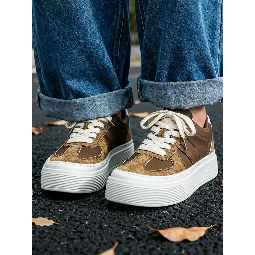 Sapatos de treinamento alemão sapatos masculinos Retro americano marrom na moda baixo-topo moda sola grossa rendas juven