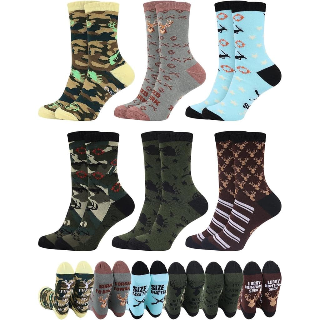 6 Pares de Meias Divertidas para Caçadores, Meias de Vestir para Caçadores, Presente de Aniversário e Dia dos Namorados