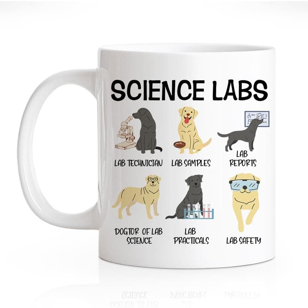 Caneca Divertida RZHV Science Labs 11 Oz, Caneca de Café com Tema de Cão para Amantes de Labrador Retriever e Professore