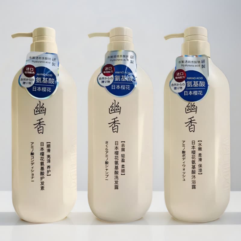Fragrância japonesa flor de cerejeira aminoácido shampoo fofo Anti-caspa limpeza óleo-remoção condicionador lavagem corp