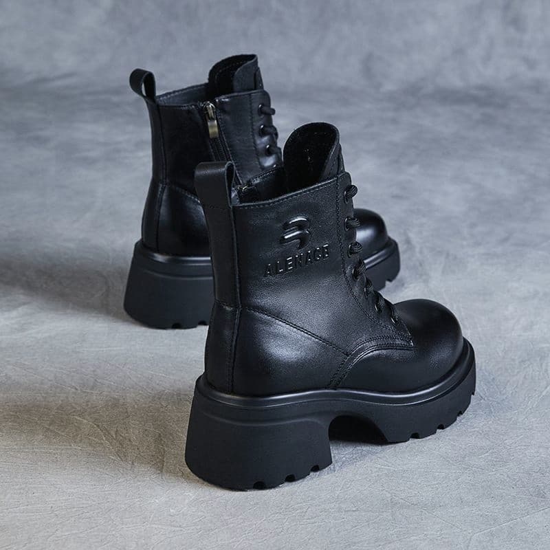 2026 Primavera Outono Inverno Novo Estilo Real Couro Macio Salto Grosso Sola Grossa Antiderrapante Lace-up Estilo Britân