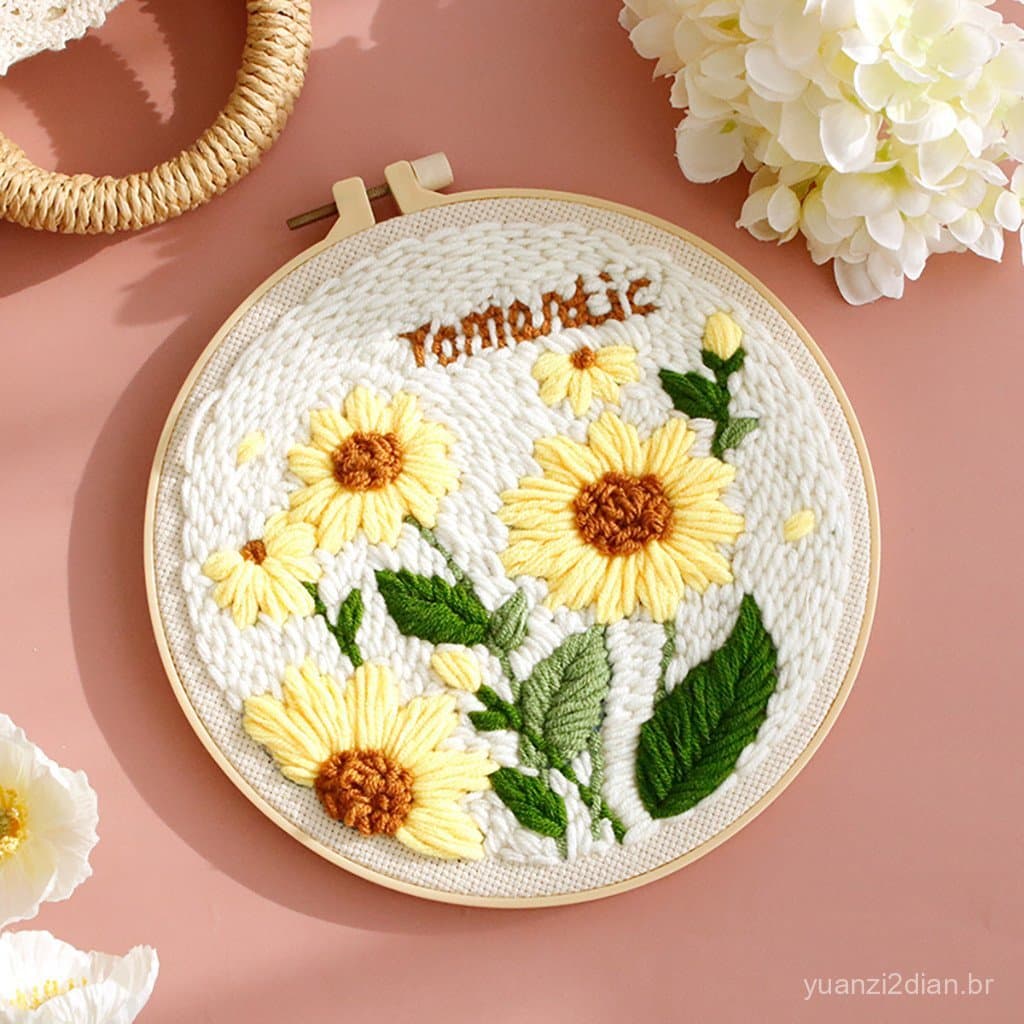 Kit de Bordado com Agulha Mágica de Girassol DIY, Decoração de Parede com Agulha Impressa, Presente Único 82TS