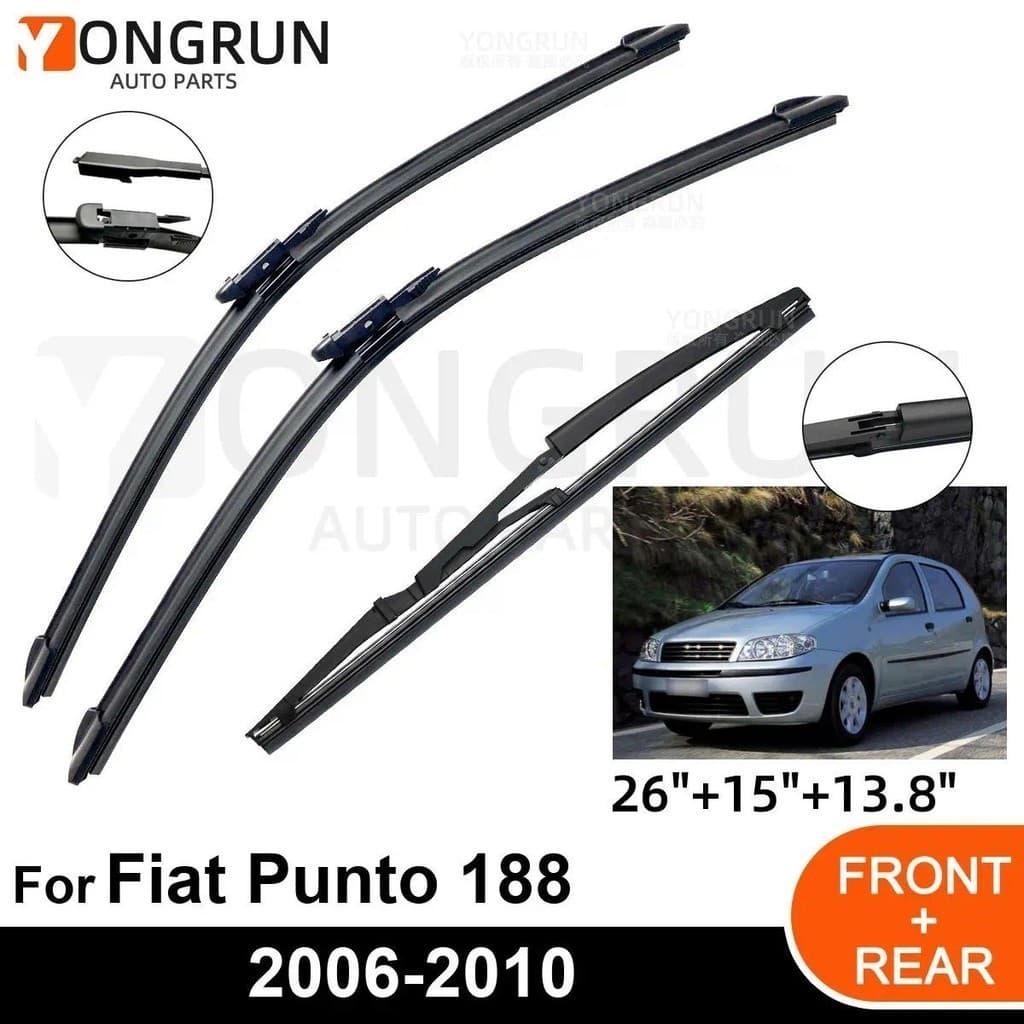 3 Pçs Limpador De Carro Para Fiat Punto 188 2006-2010 Pára-Brisa Dianteiro Traseiro Lâmina Acessórios De Borracha