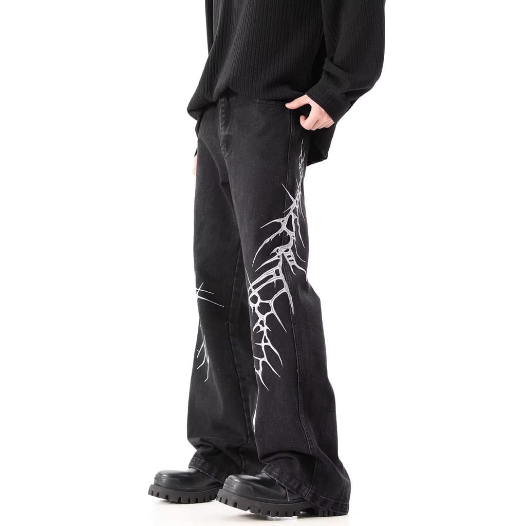 American street lavado angustiado bordado Jeans masculino primavera outono em linha reta solto europeu americano High st