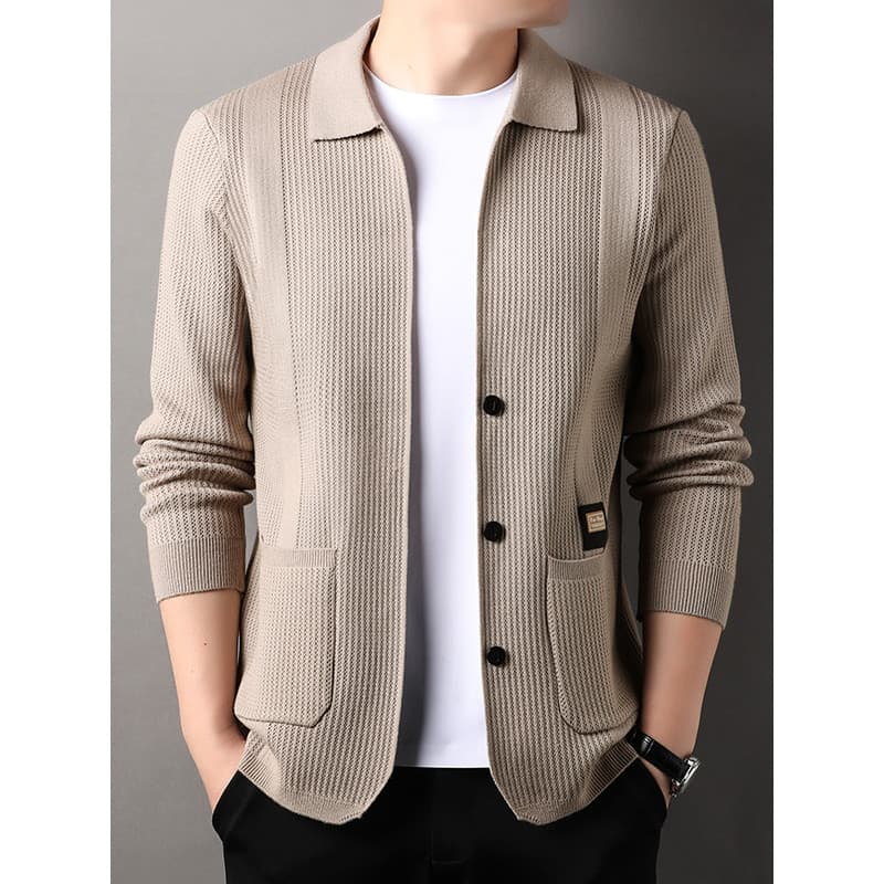 2025 primavera outono novo estilo High-End malha Cardigan moda jaqueta lapela solta Casual camisola masculina jaqueta na