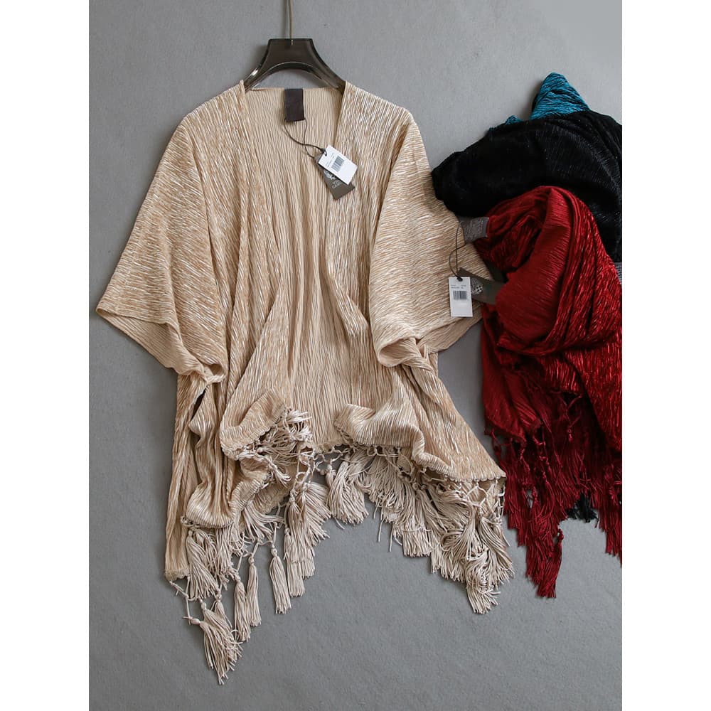 Fio de Metal tridimensional misturado borla xale em forma de jaqueta elegante temperamento Drape textura exterior blusa
