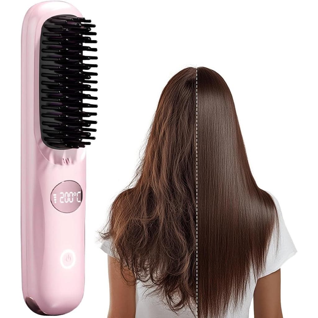 Escova Alisadora de Cabelo Sem Fio Atualizada 2026, Alisador de Cabelo Portátil de Aquecimento Rápido para Mulheres, Ess